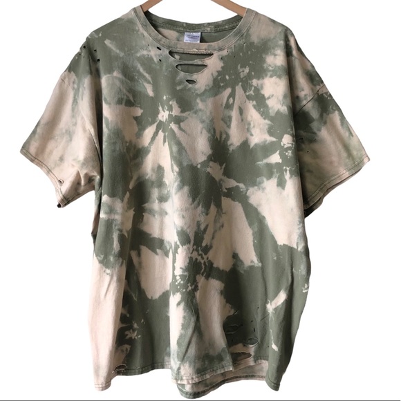 Upcycled custom bleach dye distressed Gildan tee shirt 3x green - Picture 1 of 5